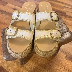 Dolce Vita Cream and Tan Wedge Slide Sandals